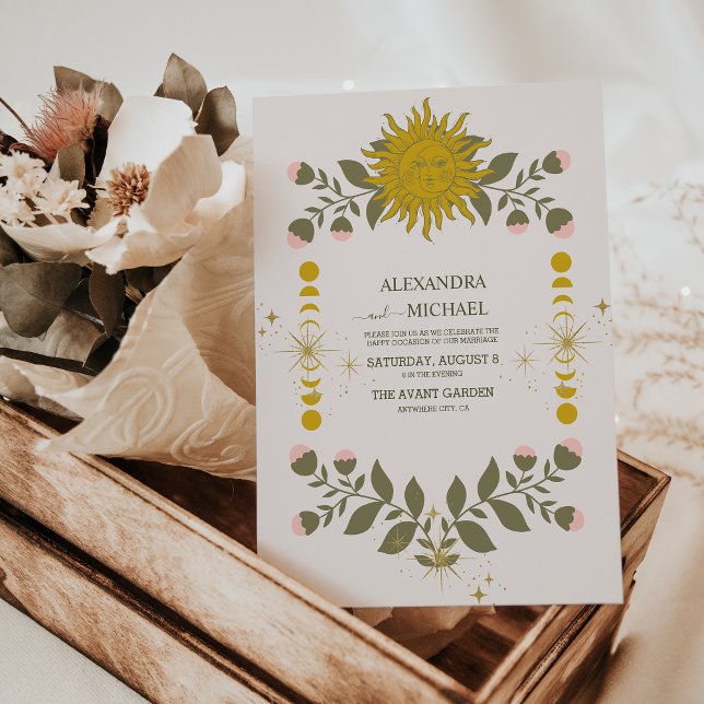 Convite Casamento Botânico Místico Vintage (Criador carregado)