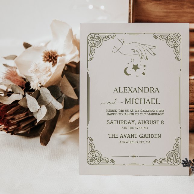 Convite Casamento Botânico Místico Vintage (Criador carregado)
