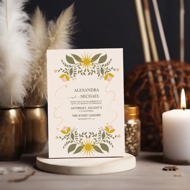Convite Casamento Botânico Místico Vintage (Criador carregado)