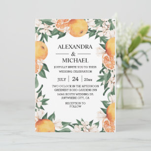 Convite Casamento Botânico Modern Watercolor Citrus Boho