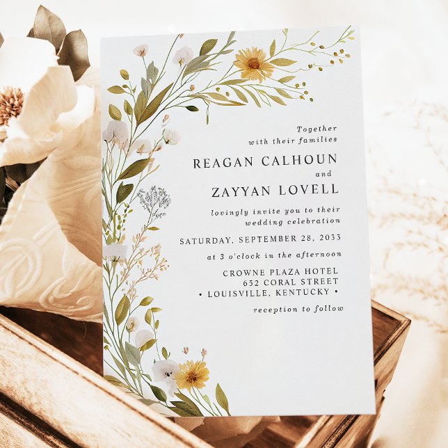 Convite Casamento Botânico Moderno de Flor Silvestre Deslu (Criador carregado)