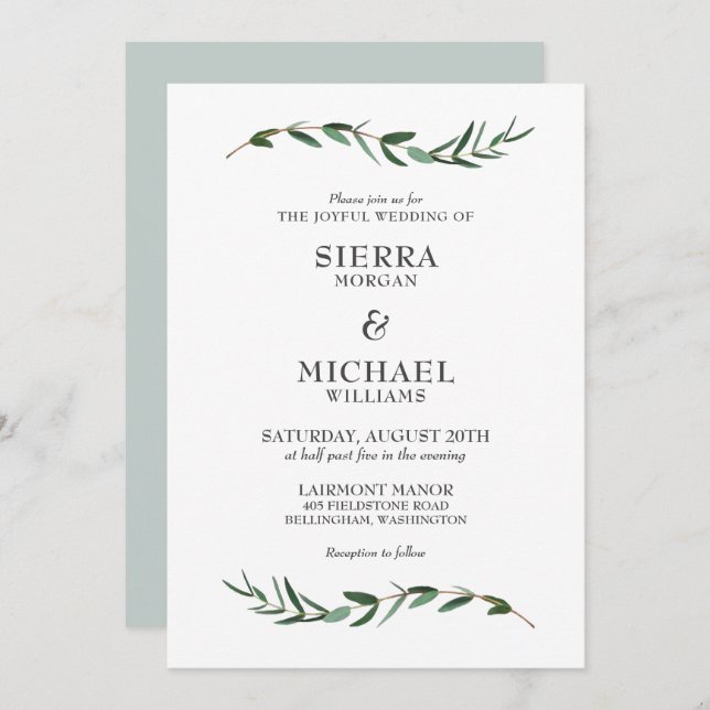 Convite Casamento Botânico Moderno e Feliz (Frente/Verso)