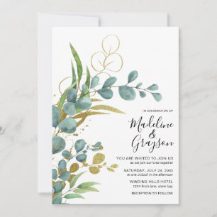 Convite Casamento Botânico Moderno Eucalyptus Greenery