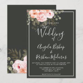 Convite Casamento Botânico Moderno, Rosa-Rosa, Blush Flora