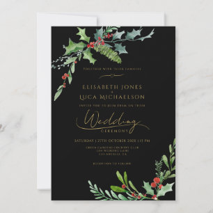 Convite Casamento Botânico Monograma Moody Dark Winter Ber