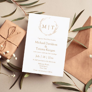Convite Casamento Botânico Monograma Natural Minimalista