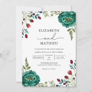 Convite Casamento Botânico Moody Teal Floral