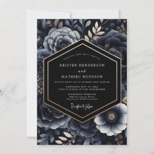 Convite Casamento Botânico Navy Moody