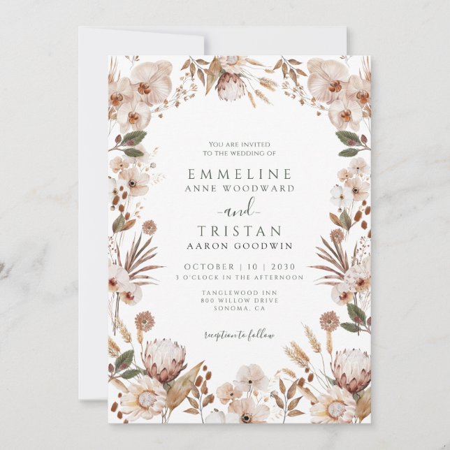 Convite Casamento Botânico Neutro Boho (Frente)