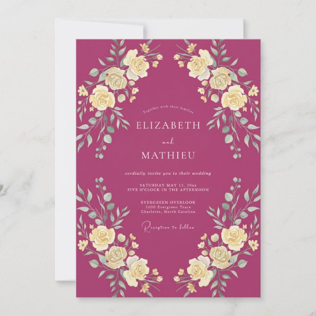 Convite Casamento Botânico Opulento Magenta (Frente)