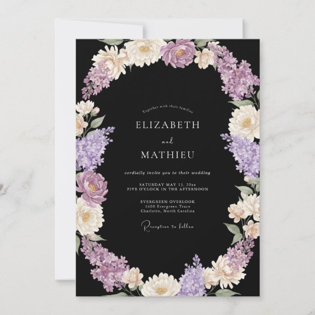 Convite Casamento Botânico Opulento Preto (Frente)