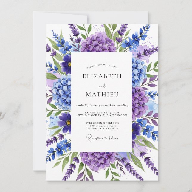 Convite Casamento Botânico Opulento Roxo (Frente)