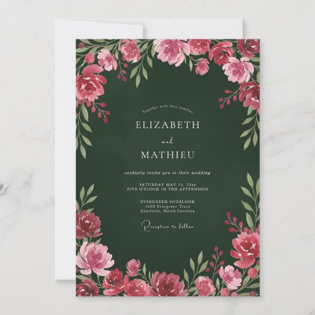 Convite Casamento Botânico Opulento Verde Floresta (Frente)
