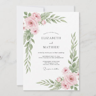 Convite Casamento Botânico Orgânico Rosa Bege