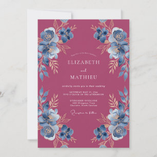 Convite Casamento Botânico Ornamentado Magenta