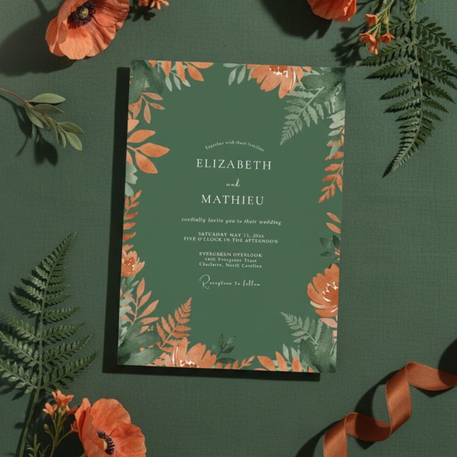 Convite Casamento Botânico Outonal em Verde Esmeralda (Criador carregado)