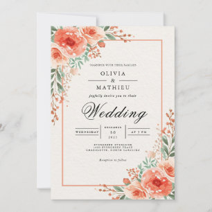 Convite Casamento Botânico Peach Blossom