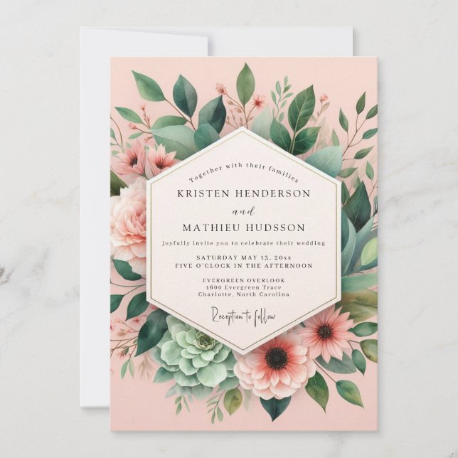 Convite Casamento Botânico Pink Bloom (Frente)