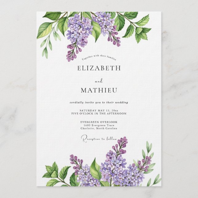 Convite Casamento Botânico Pintado com Lavanda (Frente)