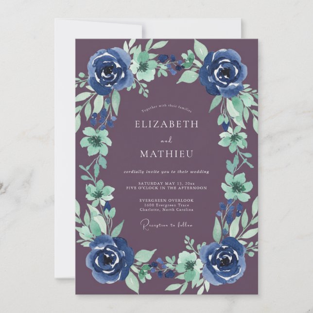 Convite Casamento Botânico Plum Noble (Frente)