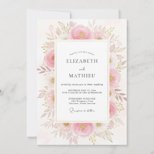 Convite Casamento Botânico Poético Rosa Bege