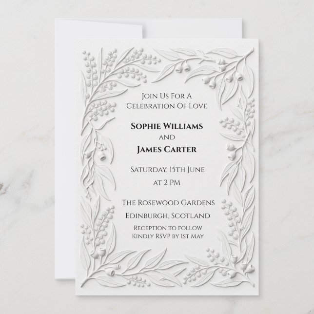 Convite Casamento Botânico Prata (Frente)