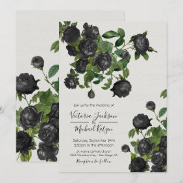 Convite Casamento Botânico Preto Elegante