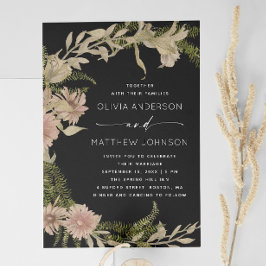 Convite Casamento Botânico Preto Elegante | Floral Fern +