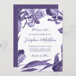 Convite Casamento Botânico Púrpura Iris Watercolor