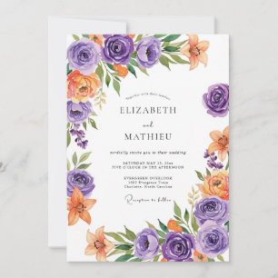 Convite Casamento Botânico Radiante Laranja Roxo