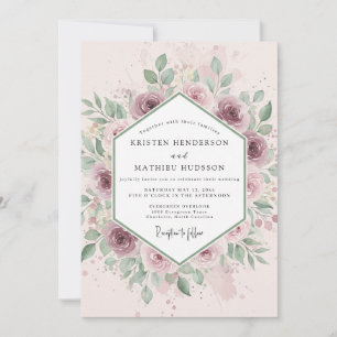 Convite Casamento Botânico Radiante Rosa Empoeirado