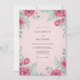 Convite Casamento Botânico Radiante Rosa Raspberry