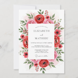 Convite Casamento Botânico Radiante Vermelho