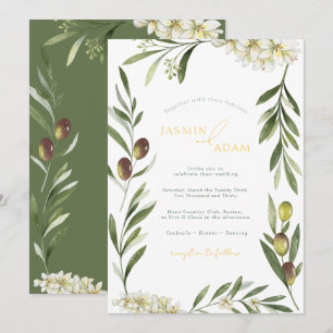 Convite Casamento Botânico Ramo de Oliveira Elegante
