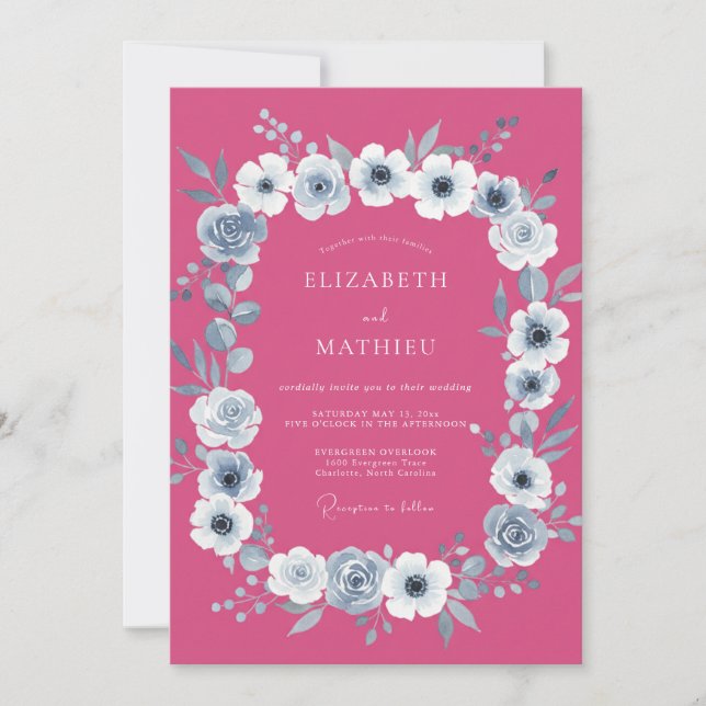 Convite Casamento Botânico Raspberry Bold (Frente)