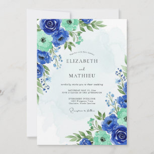 Convite Casamento Botânico Real Azul Luxuriante de Primave