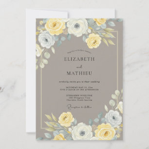 Convite Casamento Botânico Refinado Amarelo