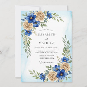 Convite Casamento Botânico Refinado Azul Real