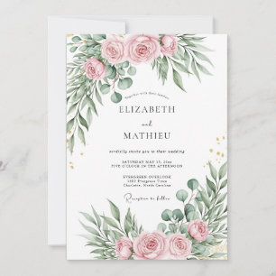 Convite Casamento Botânico Refinado Rosa Corado