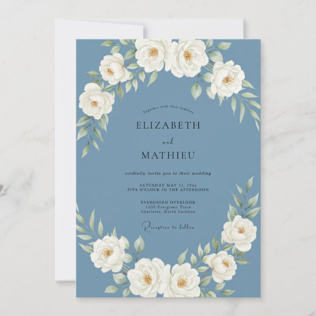 Convite Casamento Botânico Régio Azul Ardesia (Frente)
