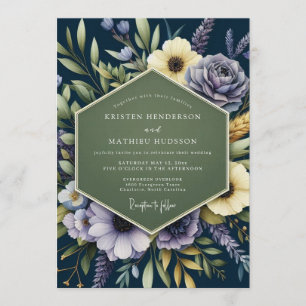 Convite Casamento Botânico Régio Azul Naval