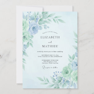 Convite Casamento Botânico Revitalizante de Verde Água Men