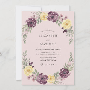 Convite Casamento Botânico Romance Amarelo Ameixa