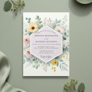 Convite Casamento Botânico Romance Amarelo Pálido