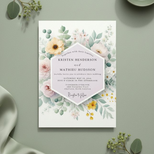 Convite Casamento Botânico Romance Amarelo Pálido (Criador carregado)