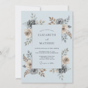 Convite Casamento Botânico Romance Azul Céu