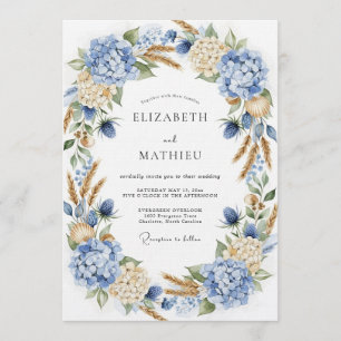Convite Casamento Botânico Romance de Hortênsia Azul