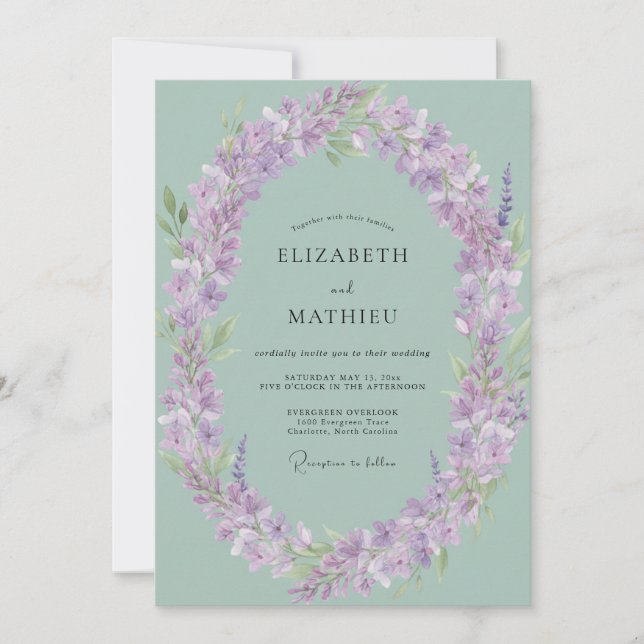Convite Casamento Botânico Romance Lavanda Menta (Frente)