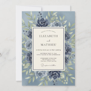 Convite Casamento Botânico Romance Rosa Azul