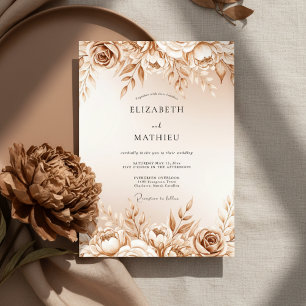 Convite Casamento Botânico Romance Rosa Bege